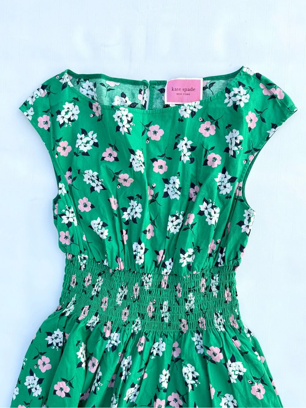 Kate Spade Lily Blooms Blaire Green Floral Smocked Dress Size S